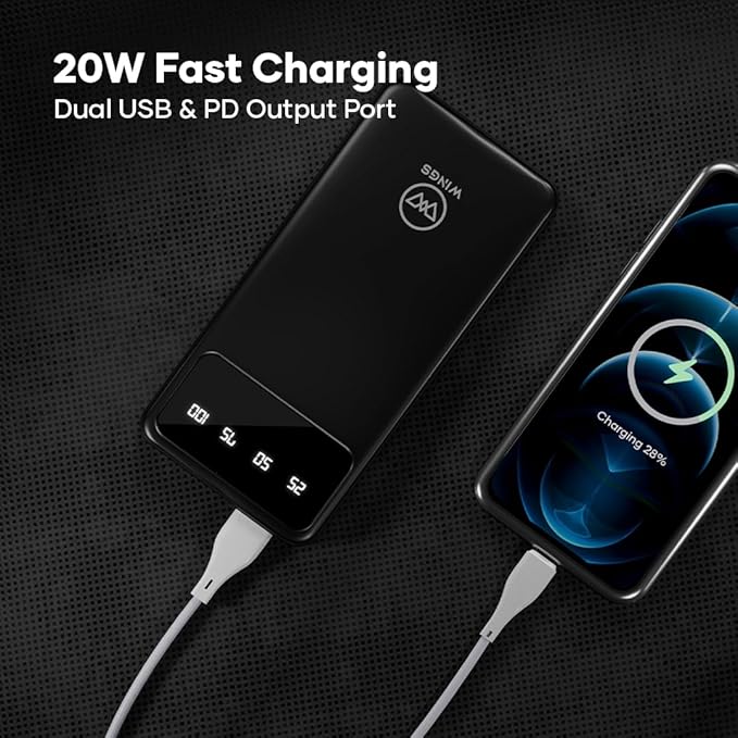 Buy Wings Hyper Charge 10000mAh Power Bank,20W Powerbank Fast Charging,Dual Output Powerbank with Fast PD Output,Li-Polymer, Multi- Protection Powerbank for iPhone, Android & Other Devices, Made in India | Buy.cashforphone