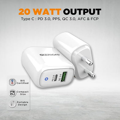 Buy GIZMORE GIZPA606C (18 W) 3.4 A Quick Type-C Universal Fast Charger Wall Adapter with Type C Cable (White) | Buy.cashforphone