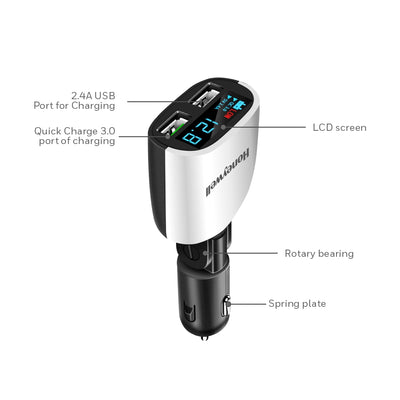 Honeywell Dual USB with LED Display Car Charger, 24W Dual USB Charger, QC 3.0 Fast Charging