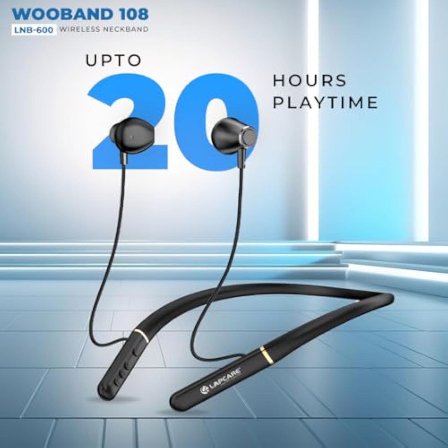 Lapcare Wooband 108 Wireless in Ear Bluetooth V5.3 Neckband with Upto 20Hrs Playtime| Low-Latency