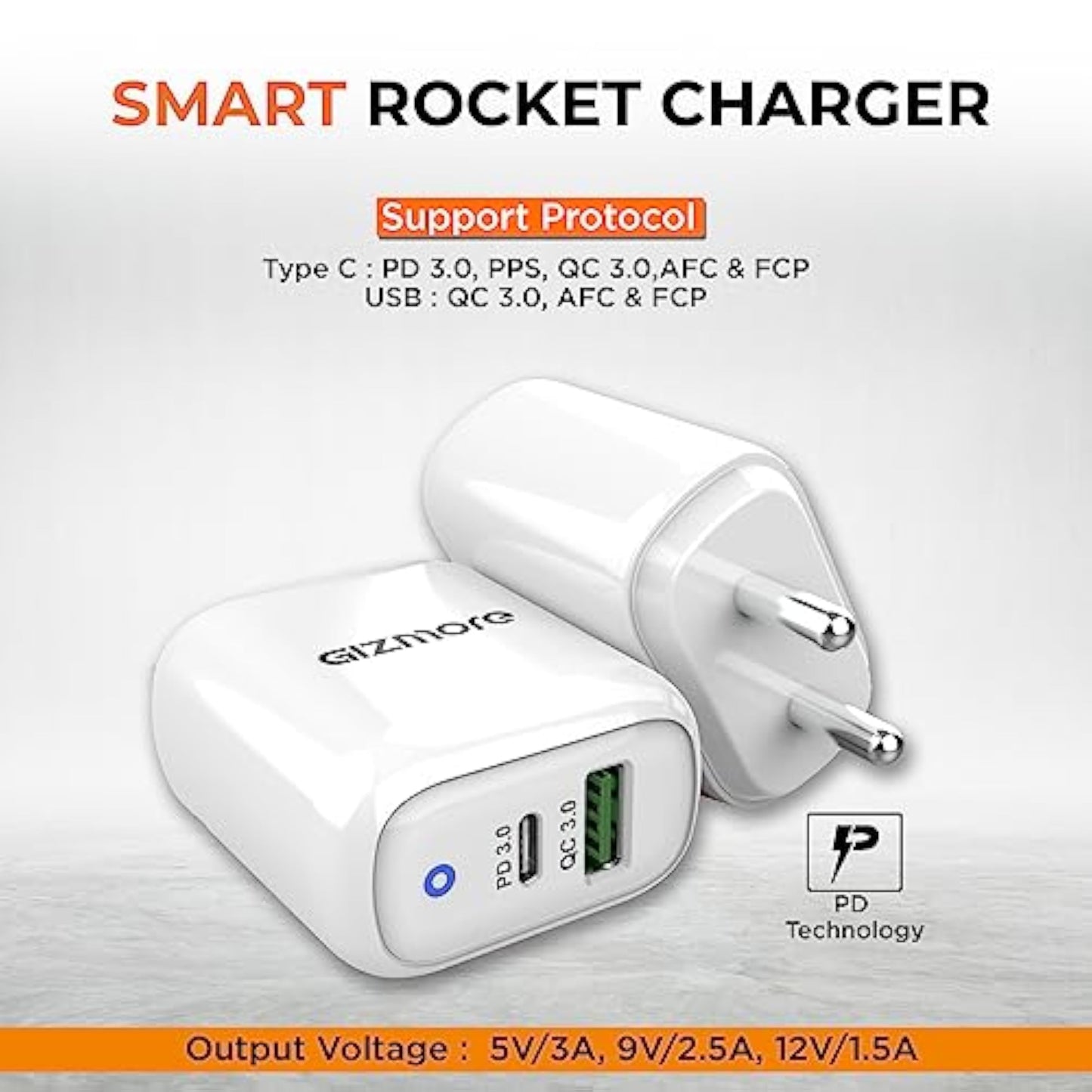 Gizmore PA620 20 W Quick Charge 3A Super 20W QCPD Charger|3.1A Output Multiport