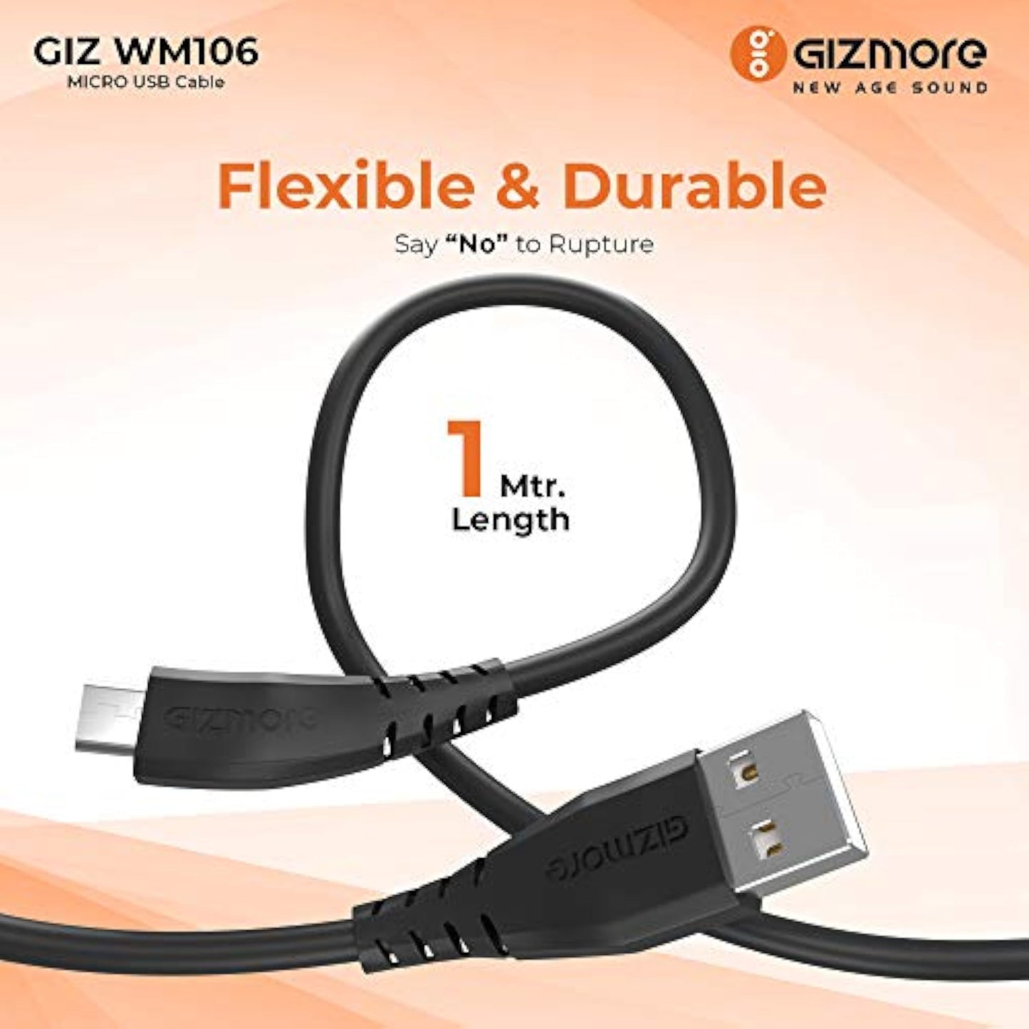 GIZMORE WM106 2A Fast Charging Micro USB Data Cable - 1 Meter (Black)